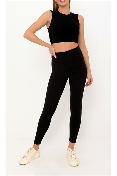 Kadın Siyah Orijinal Premium Yüksek Bel Toparlayıcı Düz Şardonsuz Tayt