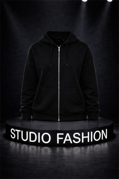 Kadın Siyah Oversize Salaş Şardonlu Pamuk 3 İplik Penye Kapüşonlu Kanguru Cepli Sweatshirt