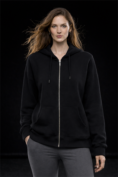 Kadın Siyah Oversize Salaş Şardonlu Pamuk 3 İplik Penye Kapüşonlu Kanguru Cepli Sweatshirt