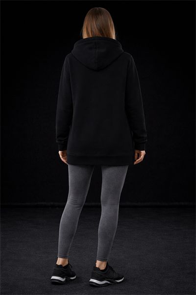 Kadın Siyah Oversize Salaş Şardonlu Pamuk 3 İplik Penye Kapüşonlu Kanguru Cepli Sweatshirt
