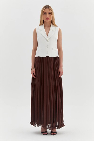 Kadın Siyah Premium Astarlı Bel Lastikli Etek Ucu Misinalı Şifon Piliseli Etek