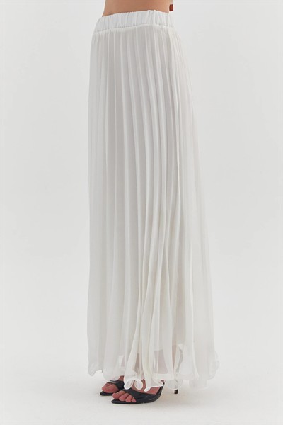 Kadın Ekru Premium Astarlı Bel Lastikli Etek Ucu Misinalı Şifon Piliseli Etek