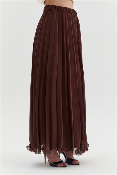 Kadın Siyah Premium Astarlı Bel Lastikli Etek Ucu Misinalı Şifon Piliseli Etek