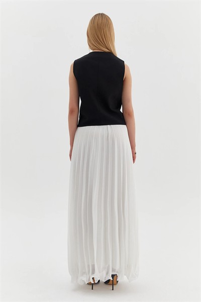 Kadın Ekru Premium Astarlı Bel Lastikli Etek Ucu Misinalı Şifon Piliseli Etek
