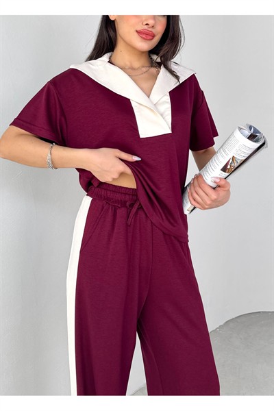 Kadın Siyah Premium Modal Kumaş Açık Patlı Yaka Bluz Garnili İkili Takım