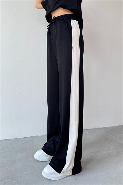 Kadın Siyah Premium Modal Kumaş Açık Patlı Yaka Bluz Garnili İkili Takım