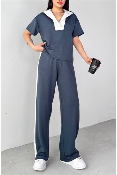 Kadın Siyah Premium Modal Kumaş Açık Patlı Yaka Bluz Garnili İkili Takım