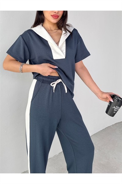 Kadın Siyah Premium Modal Kumaş Açık Patlı Yaka Bluz Garnili İkili Takım