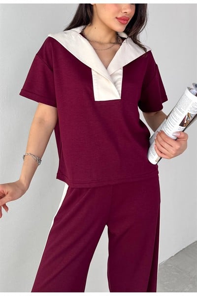 Kadın Siyah Premium Modal Kumaş Açık Patlı Yaka Bluz Garnili İkili Takım