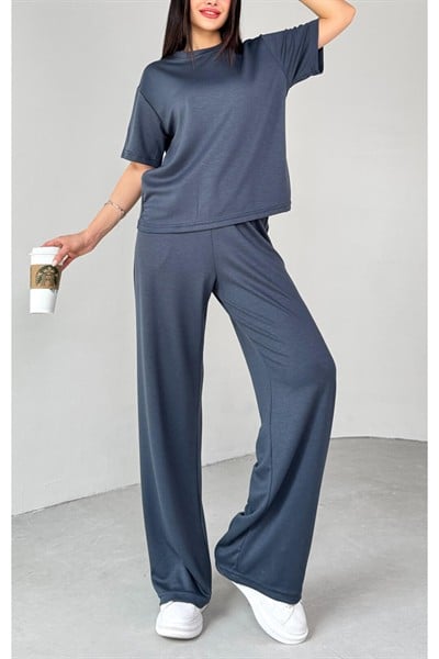 Kadın Siyah Premium Modal Kumaş Bisiklet Yaka Kısa Kol Basic Takım