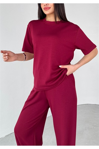 Kadın Siyah Premium Modal Kumaş Bisiklet Yaka Kısa Kol Basic Takım