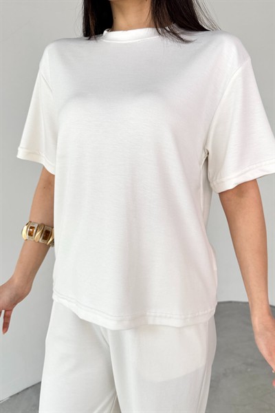 Kadın Siyah Premium Modal Kumaş Bisiklet Yaka Kısa Kol Basic Takım