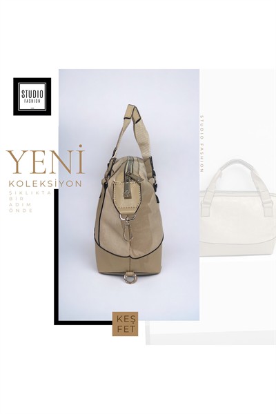 Kadın Bej Yumuşak Deri Kullanışlı Ayarlanabilir Askılı El ve Omuz Çantası
