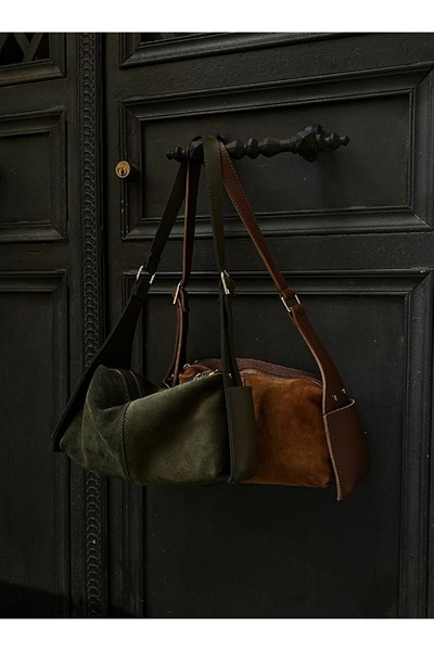 Kadın Taba Hakiki Deri Süet El ve Omuz Çantası