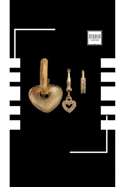 Kadın Tasarım Trend Zirkon Taşlı VIP Seri Çelik Premium Rodyum Kaplama Şık 3'lü Set Küpe