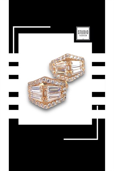 Kadın Tasarım Zirkon Taşlı VIP Çelik Premium Gold Rodyum Kaplama Şık Küpe