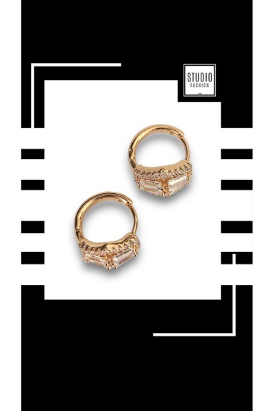 Kadın Tasarım Zirkon Taşlı VIP Çelik Premium Gold Rodyum Kaplama Şık Küpe