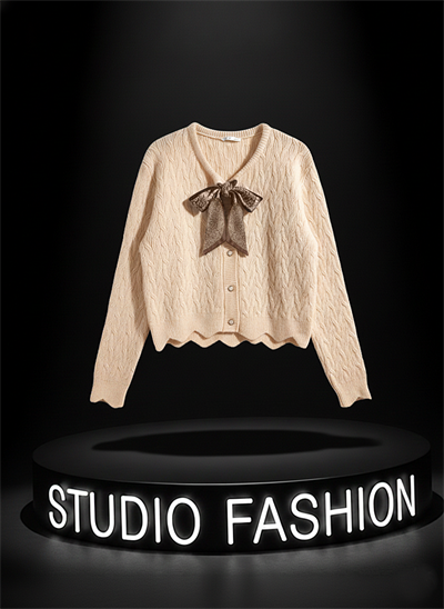 Kadın Vanilya Fular Detaylı Örgü Hırka