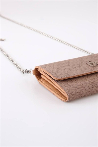 Kahverengi Aksesuarlı Clutch Çanta Kabartma Yüksek Kalite