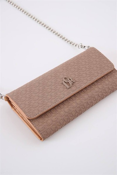 Kahverengi Aksesuarlı Clutch Çanta Kabartma Yüksek Kalite