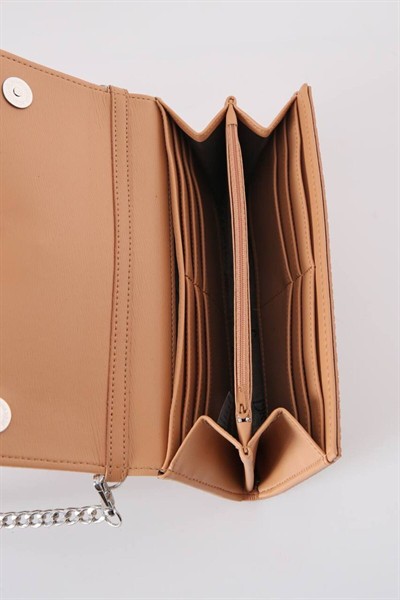 Kahverengi Aksesuarlı Clutch Çanta Kabartma Yüksek Kalite