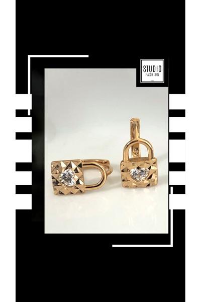 Kararmaz Kuyumcu I?şçiliği Vip Çelik Premium Rodyum Kaplama Tasarım Minimal Kilit Halka Küpe