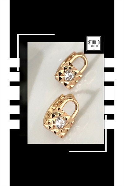 Kararmaz Kuyumcu I?şçiliği Vip Çelik Premium Rodyum Kaplama Tasarım Minimal Kilit Halka Küpe