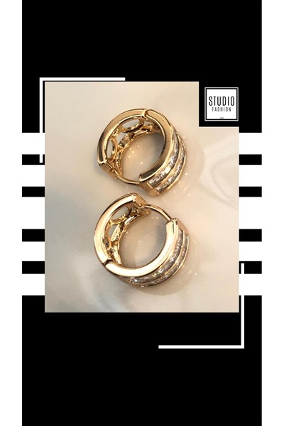 Kararmaz Kuyumcu I?şçilik Vip Çelik Premium Rodyum Kaplama Tasarım Taşlı Halka Küpe