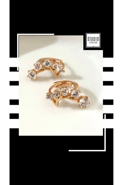 Kararmaz Kuyumcu I?şçilik Vip Çelik Premium Rodyum Kaplama Minimal Taşlı Tasarım Halka Küpe