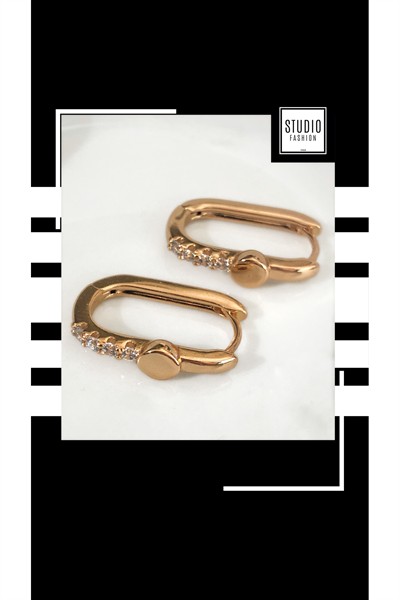 Kararmaz Kuyumcu I?şçilik Vip Çelik Premium Rodyum Kaplama Zirkon Taşlı Tasarım Halka Küpe