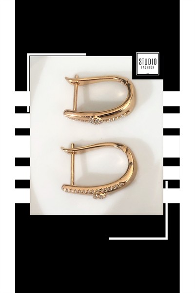 Kararmaz Kuyumcu I?şçilik Vip Çelik Premium Rodyum Kaplama Taşlı Tasarım Halka Küpe