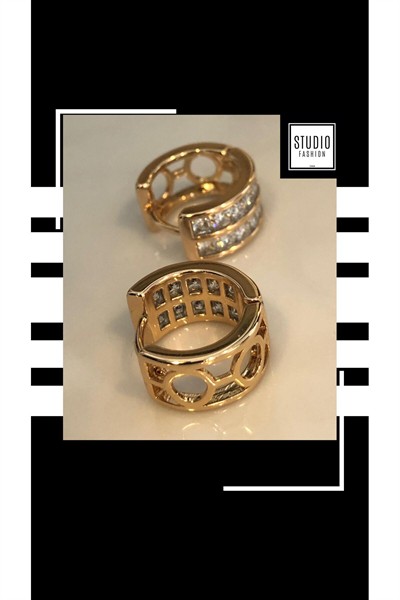 Kararmaz Kuyumcu I?şçilik Vip Çelik Premium Rodyum Kaplama Tasarım Taşlı Halka Küpe