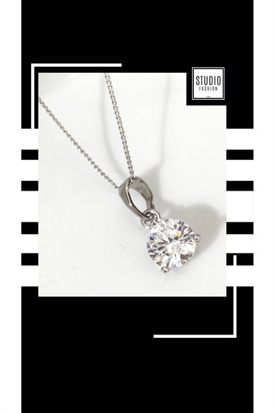 Kararmaz Kuyumcu I?şçilik Vi?p Çelik Premium Rodyum Taşlı Tasarım Küpe,kolye Set Takım