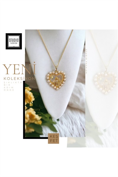 Kararmaz Kuyumcu I?şçilik Vip Çelik Premium Rodyum Kaplama Taşlı Modern Tasarım Kolye