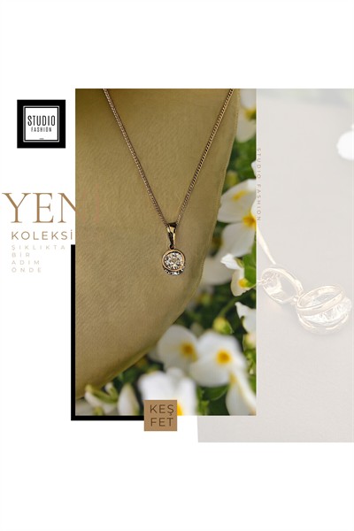 Kararmaz Kuyumcu I?şçilik Vip Çelik Premium Rodyum Kaplama Taşlı Modern Tasarım Kolye