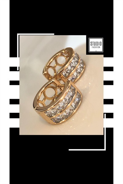 Kararmaz Kuyumcu I?şçilik Vip Çelik Premium Rodyum Kaplama Tasarım Taşlı Halka Küpe