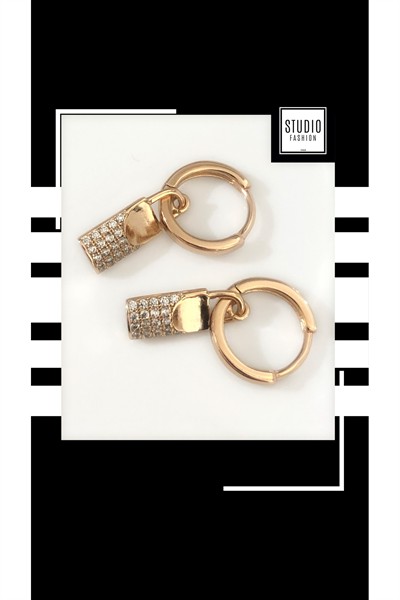 Kararmaz Kuyumcu I?şçilik Vip Çelik Premium Rodyum Minimal Taşlı Sallantılı Tasarım Halka Küpe