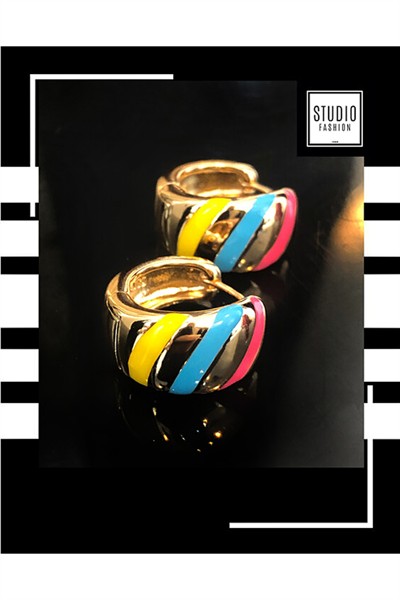 Kararmaz Kuyumcu I?şçilik Vip Çelik Premium Rodyum Kaplama Renkli Tasarım Halka Küpe