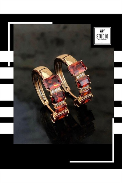 Kararmaz Kuyumcu I?şçilik Vip Çelik Premium Rodyum Kaplama Taşlı Şık Halka Küpe