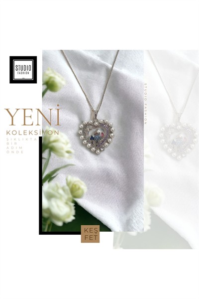 Kararmaz Kuyumcu I?şçilik Vip Çelik Premium Rodyum Kaplama Taşlı I?nci Modern Tasarım Kolye