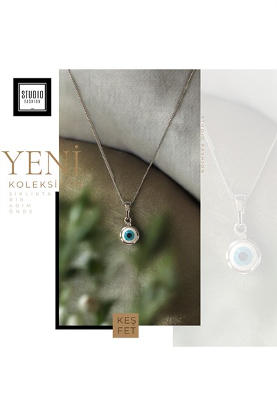 Kararmaz Kuyumcu İşçilik Vip Çelik Premium Rodyum Kaplama Mine Göz Nazar Boncuğu Tasarım Kolye