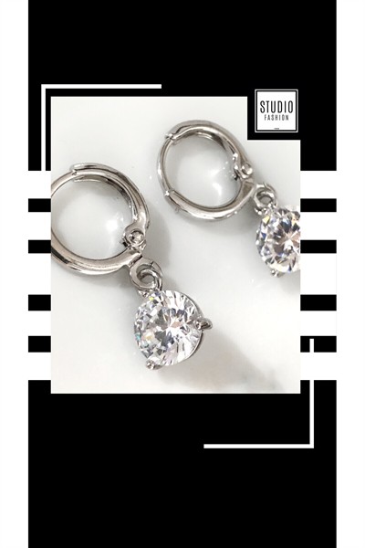 Kararmaz Kuyumcu I?şçilik Vi?p Çelik Premium Rodyum Taşlı Tasarım Küpe,kolye Set Takım