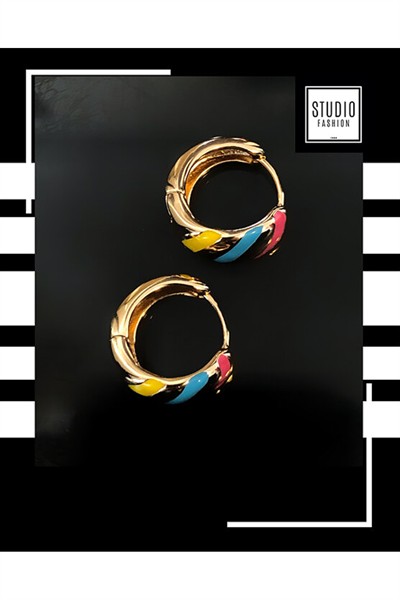 Kararmaz Kuyumcu I?şçilik Vip Çelik Premium Rodyum Kaplama Renkli Tasarım Halka Küpe