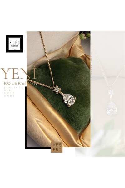 Kararmaz Kuyumcu Vip Çelik Premium Rodyum Kaplama Taşlı Trend Modern Tasarım Kolye