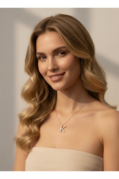 Kararmaz Premium Rodyum Kaplama Kuyumcu İşçilik Zirkon Taşlı Vip Taşlı K Harf Kolye