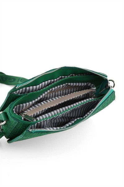 Üç Gözlü Postacı Model Yüksek Kalite Kabartma Fitilli Yeşil Çapraz Çanta