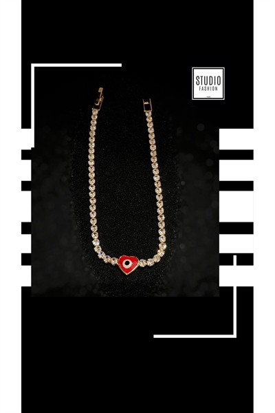 VIP Çelik Premium Rodyum Kaplama Kuyumcu İşçilik Zirkon Taşlı Kalp Modern Tasarım Bileklik 18,5cm