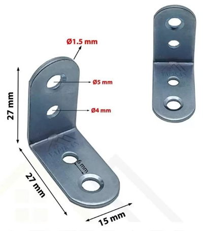 15x27x27 mm - L Demir Gönye Köşebent - Mobilya Dolap Köşe Birleştirme Sabitleme Aparatı