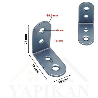 15x27x27 mm - L Demir Gönye Köşebent - Mobilya Dolap Köşe Birleştirme Sabitleme Aparatı
