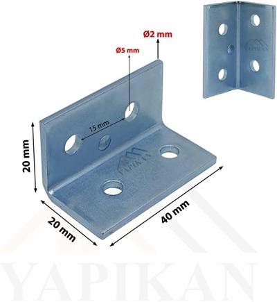 20x20x40 mm - L Demir Gönye Köşebent - Mobilya Dolap Köşe Birleştirme Bağlantı Aparatı